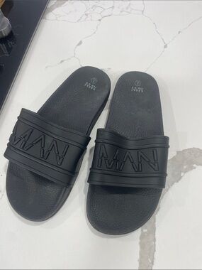 MAN Black Logo Slide Sandals